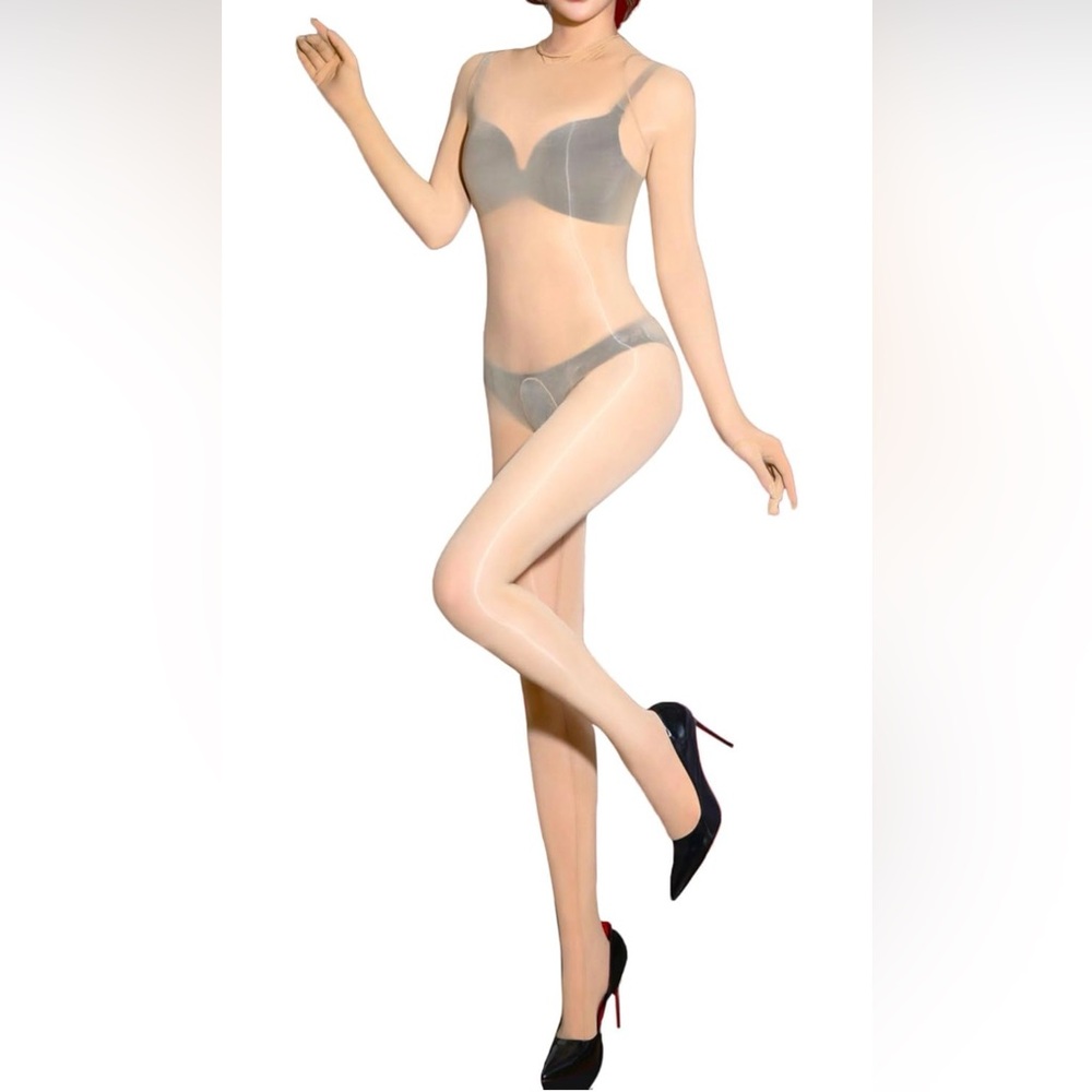 Full-Body Stockings - Back Open Oil Shiny Nude Finish